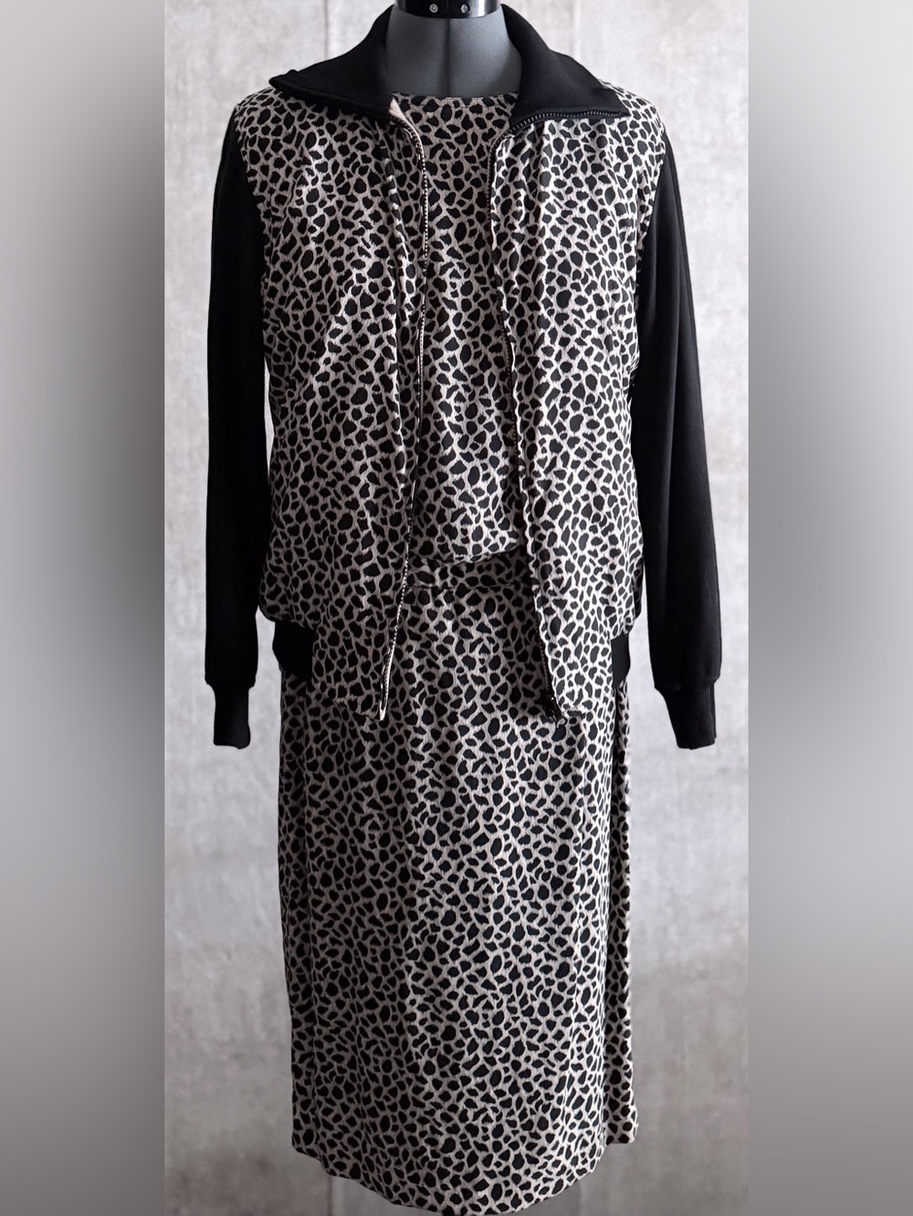 VTG Diane Gilman Leopard Print 3 Pc Cotton Skirt Suit Set Small Petite SP 90s